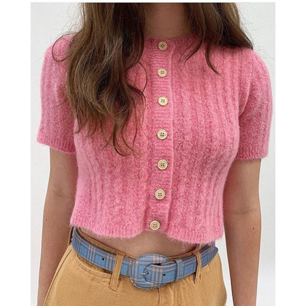 Tach Women’s Dalia Mohair Elastano Knit Top Pink Size Medium Cropped